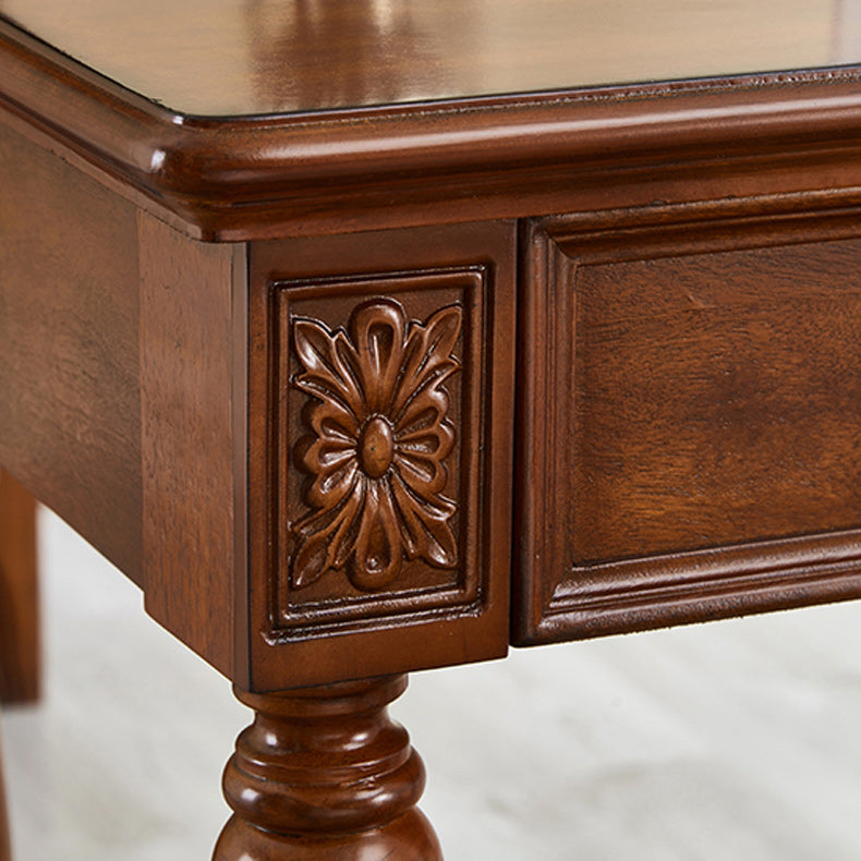 Traditional 2 Drawers Wood Mirrored Makeup Table Desk Vanity in Brown Clearhalo 'Bedroom Furniture' 'furn' 'furn_makeup_vanities' 'Furniture' 'Makeup Vanities' 'makeup_vanities' 6363683