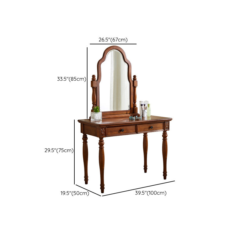 Traditional 2 Drawers Wood Mirrored Makeup Table Desk Vanity in Brown Clearhalo 'Bedroom Furniture' 'furn' 'furn_makeup_vanities' 'Furniture' 'Makeup Vanities' 'makeup_vanities' 6363685