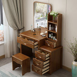 Table de maquillage de vanité en bois massif traditionnel avec tiroirs et miroir