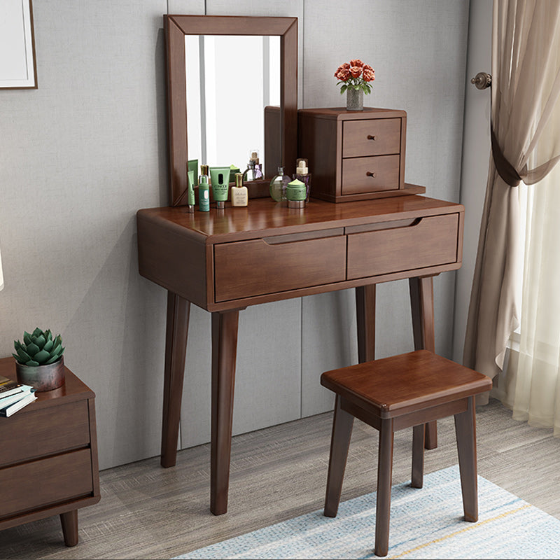Tavolo da trucco in legno massiccio contemporaneo sgabello da vanità con cassetti e specchio