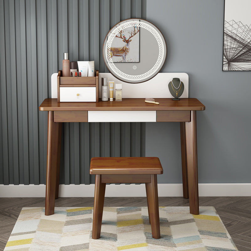 Vanité de maquillage de table en bois massif de 29,52 "Hauteur avec miroir et tiroirs
