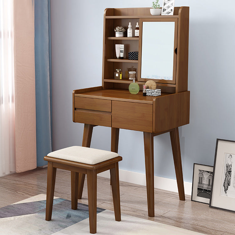 Vanity da tavolo in legno massello a 3 cassetti scandinavi con specchio