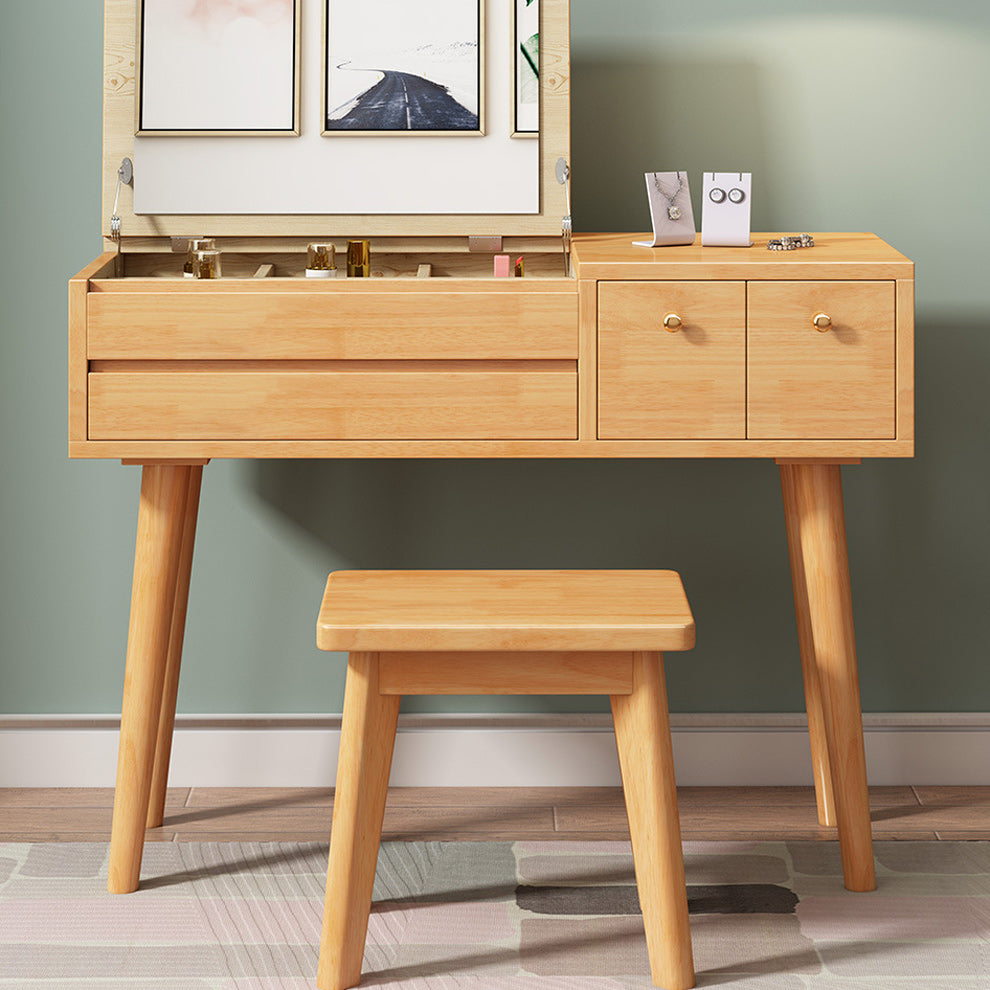 Scandinavian 3-Drawer Solid Wood Flip-top Dressing Vanity Make-up Table Clearhalo 'Bedroom Furniture' 'furn' 'furn_makeup_vanities' 'Furniture' 'Makeup Vanities' 'makeup_vanities' 6363768