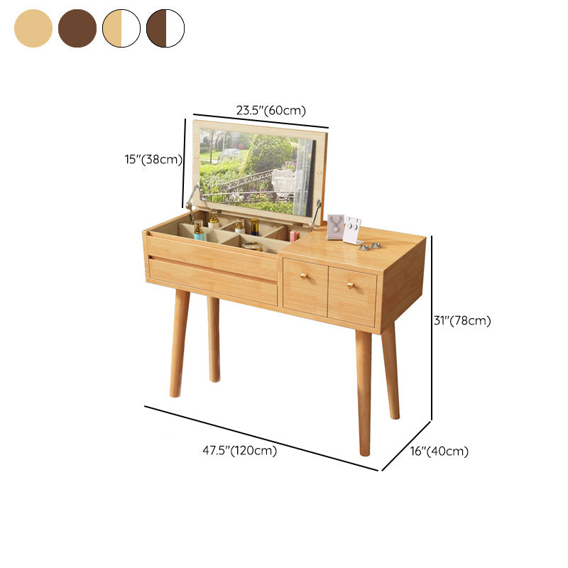 Scandinavian 3-Drawer Solid Wood Flip-top Dressing Vanity Make-up Table Clearhalo 'Bedroom Furniture' 'furn' 'furn_makeup_vanities' 'Furniture' 'Makeup Vanities' 'makeup_vanities' 6363772