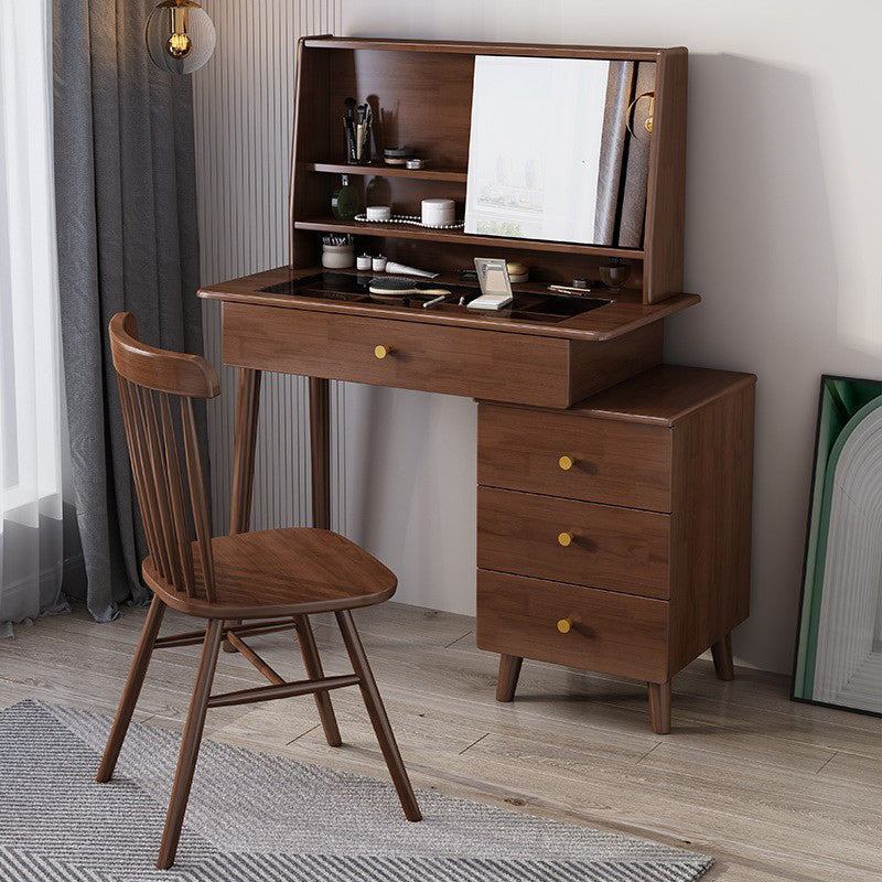 Tavolo da trucco in legno massiccio a specchio scandinavo in marrone