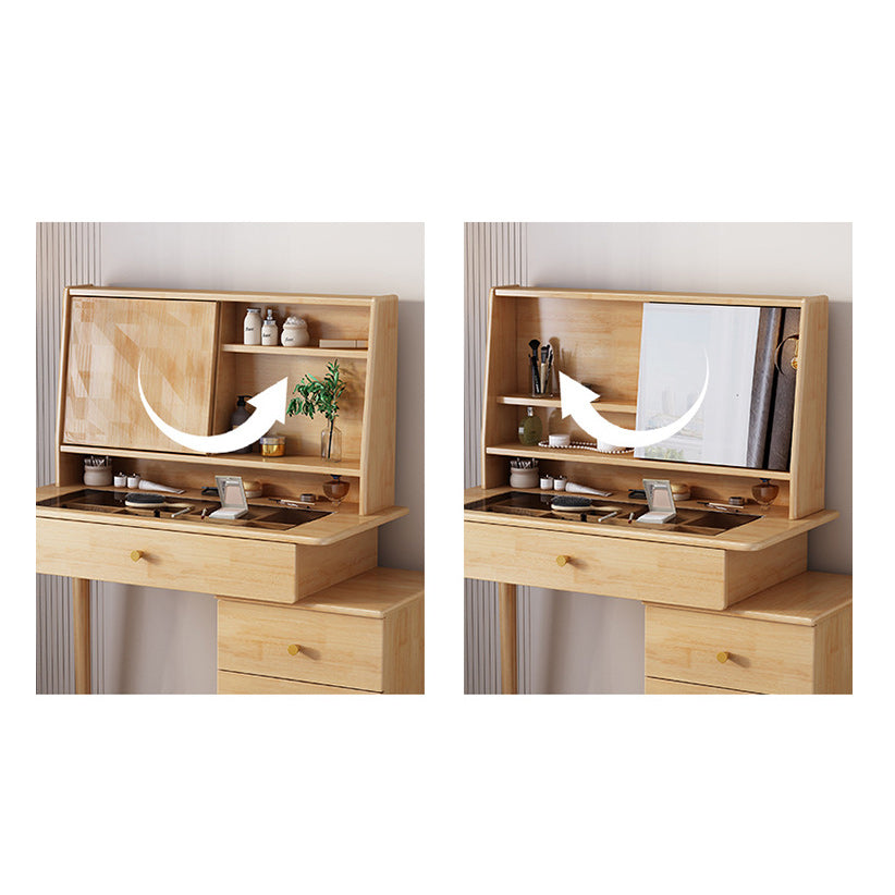 Tavolo da trucco in legno massiccio a specchio scandinavo in marrone