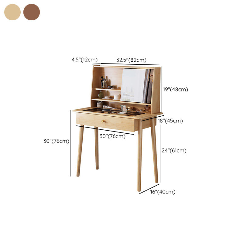 Tavolo da trucco in legno massiccio a specchio scandinavo in marrone