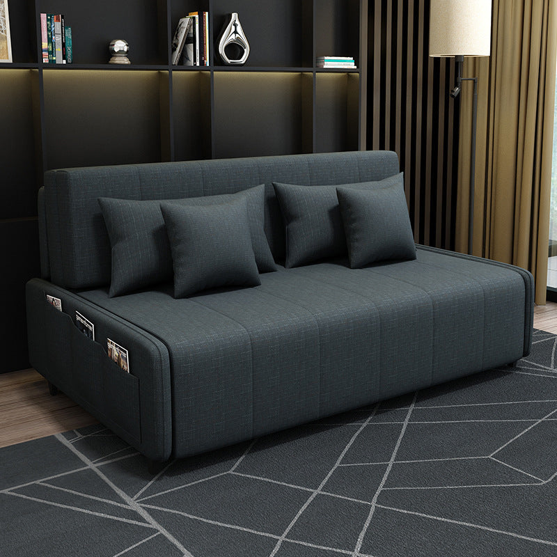 Pillow Included Convertible Sofa Armless Foldable Futon Sofa Bed Black Latex Clearhalo 'furn' 'furn_futons' 'Furniture' 'Futons & Daybeds' 'Futons' 'Living Room Furniture' 6363932