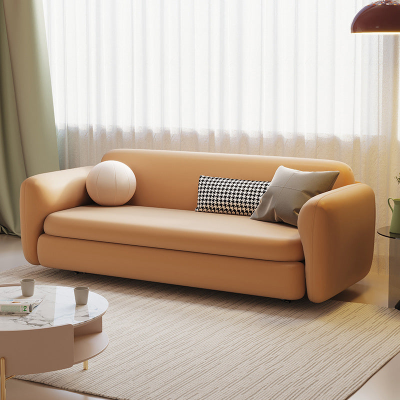 Recessed Arms Futon Sofa Bed Cushion Back Pillow Included Sleeper Sofa 59.1"L x 37.4"W x 30.3"H Orange Clearhalo 'furn' 'furn_futons' 'Furniture' 'Futons & Daybeds' 'Futons' 'Living Room Furniture' 6364065