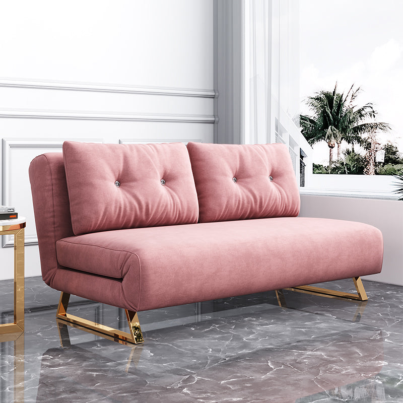 Cushion Back Futon Sofa Bed Pillow Included Sleeper Sofa with Gold Leg Pink Clearhalo 'furn' 'furn_futons' 'Furniture' 'Futons & Daybeds' 'Futons' 'Living Room Furniture' 6364071