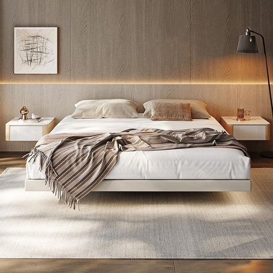 Beige Plattformbett zeitgenössische Plattform Bettrahmen Holz und Polster