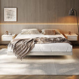 Beige Plattformbett zeitgenössische Plattform Bettrahmen Holz und Polster