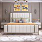 White Standard Bed Modern Bed Frame with Upholstered Headboard