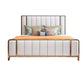 White Standard Bed Modern Bed Frame with Upholstered Headboard