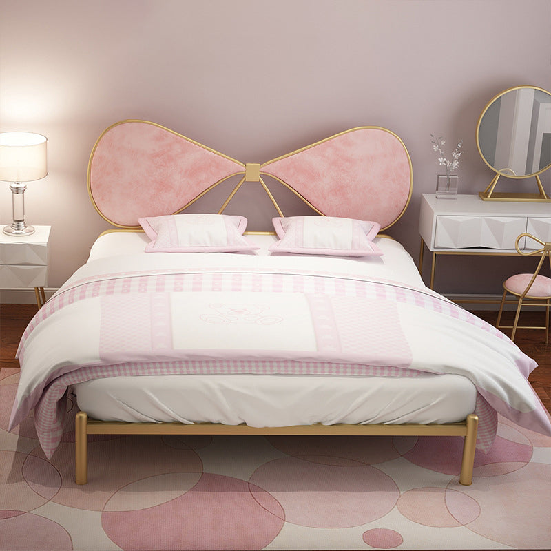 Metal and Upholstered Bed Frame with Metal Legs Open-Frame Bed in Gold California King Pink Clearhalo 'Bedroom Furniture' 'Beds' 'furn' 'furn_beds' 'Furniture' 6364186
