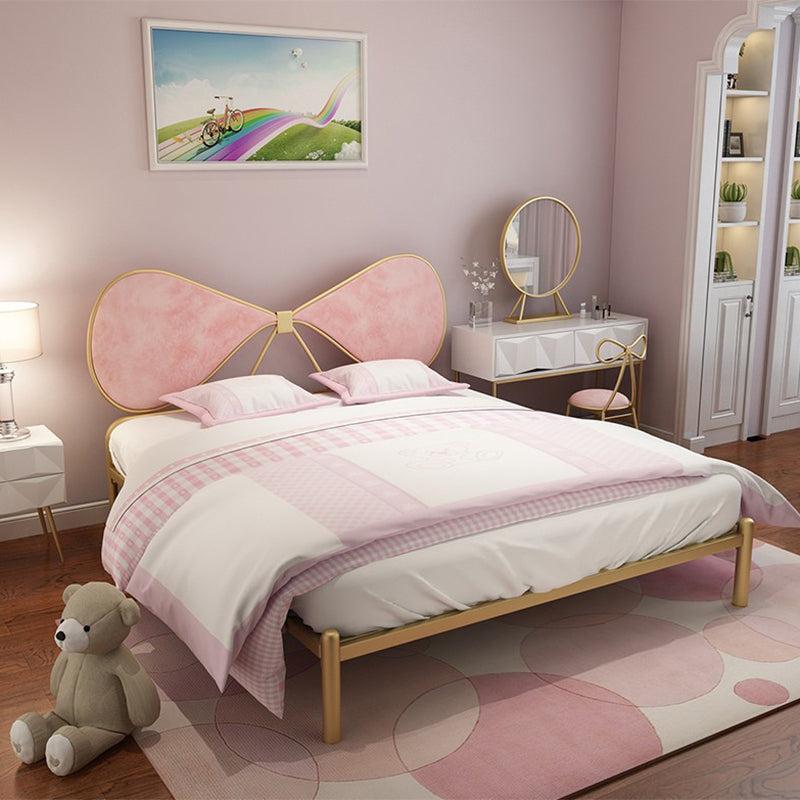 Metal and Upholstered Bed Frame with Metal Legs Open-Frame Bed in Gold Queen Pink Clearhalo 'Bedroom Furniture' 'Beds' 'furn' 'furn_beds' 'Furniture' 6364187