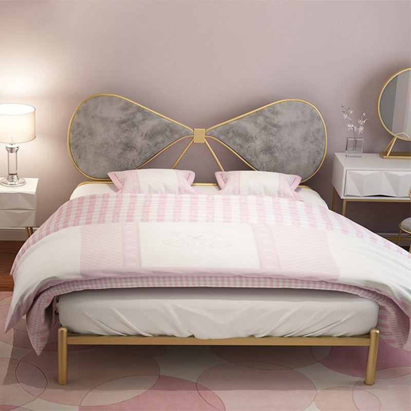 Metal and Upholstered Bed Frame with Metal Legs Open-Frame Bed in Gold California King Grey Clearhalo 'Bedroom Furniture' 'Beds' 'furn' 'furn_beds' 'Furniture' 6364189