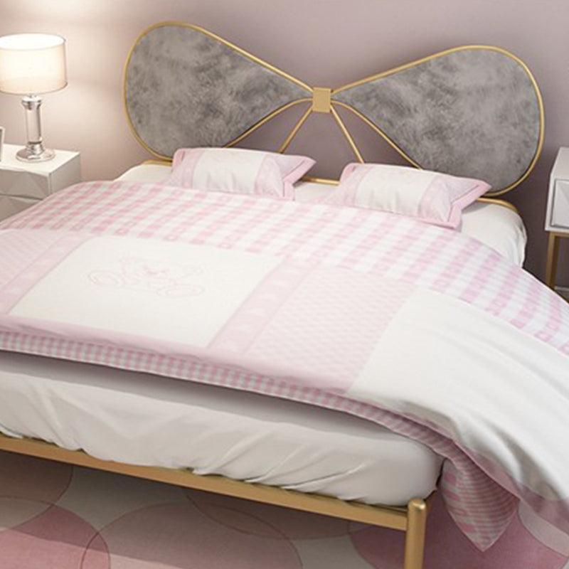 Metal and Upholstered Bed Frame with Metal Legs Open-Frame Bed in Gold Clearhalo 'Bedroom Furniture' 'Beds' 'furn' 'furn_beds' 'Furniture' 6364192