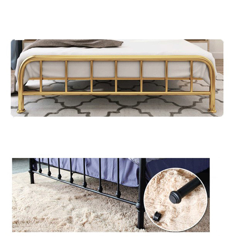 Grey and Gold Open-Frame Bed with Metal Legs Bed Frame Upholstered Headboard