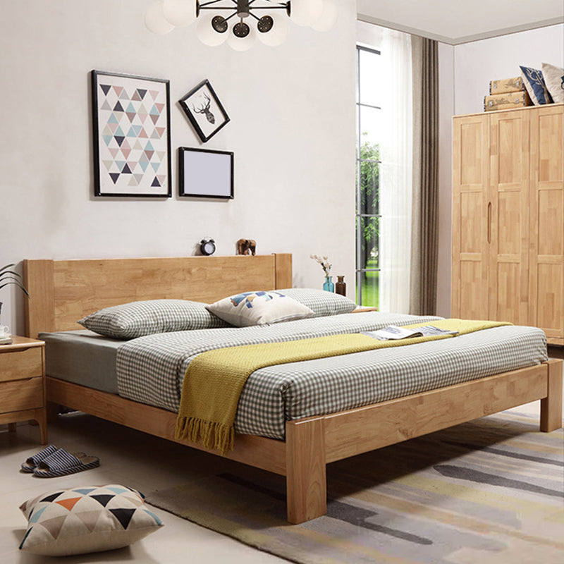 Modern Solid Color Panel Bed Rubberwood Standard Bed with Headboard Full XL Wood Clearhalo 'Bedroom Furniture' 'Beds' 'furn' 'furn_beds' 'Furniture' 6364221