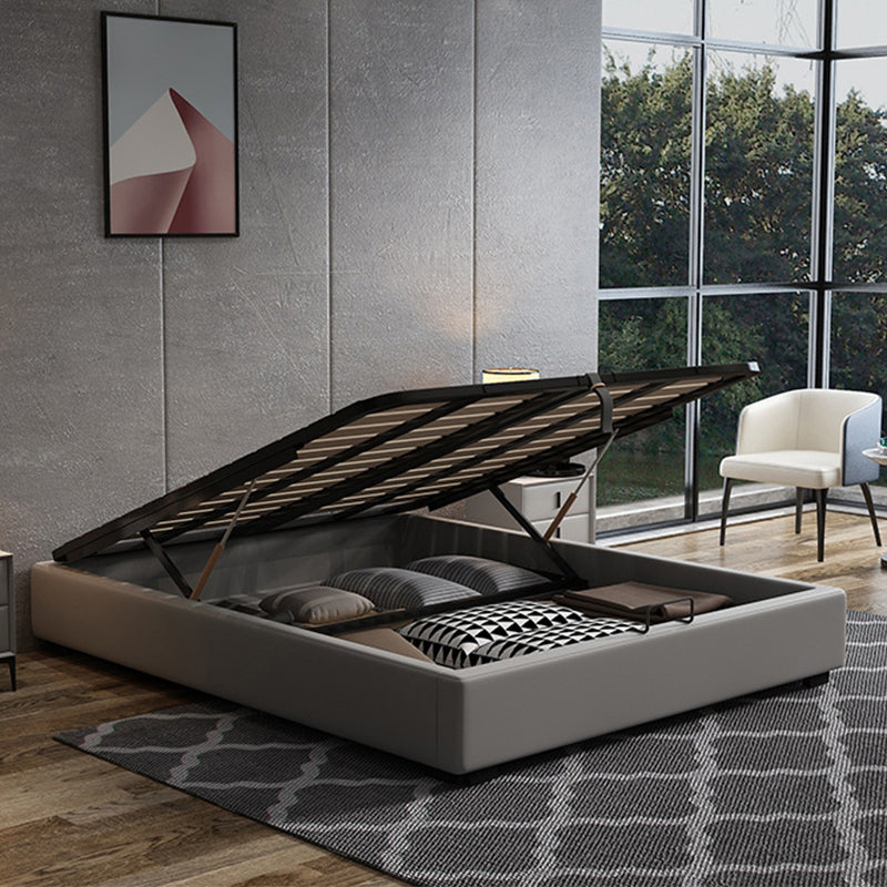 Lit contemporain lit faux cuir et plate-forme de plate-forme en bois en gris foncé