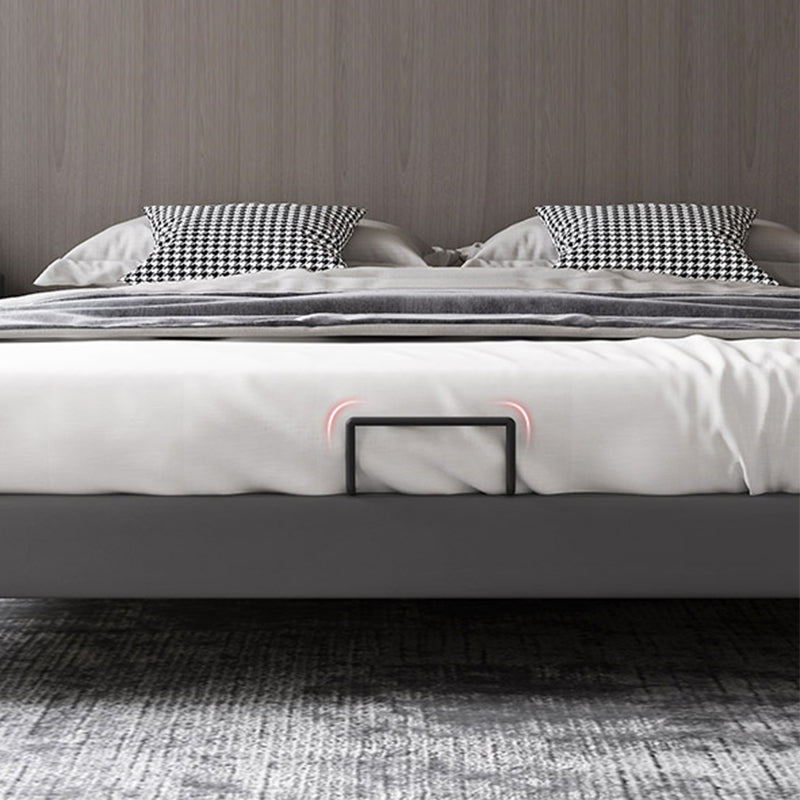 Lit contemporain lit faux cuir et plate-forme de plate-forme en bois en gris foncé