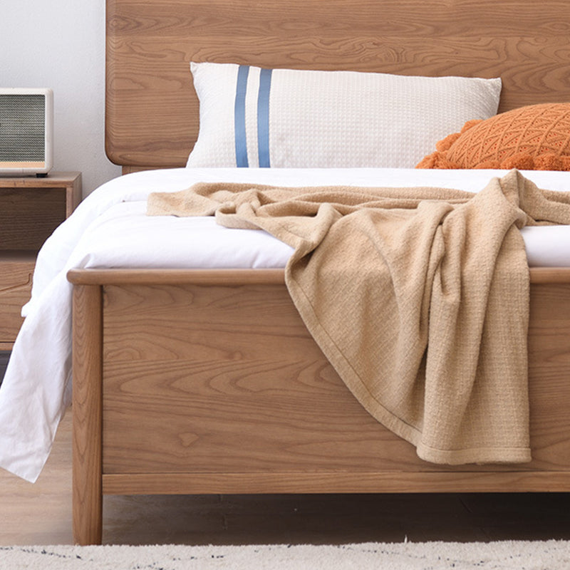 Modern Standard Bed Rectangular Solid Wood Panel Bedwith Headboard