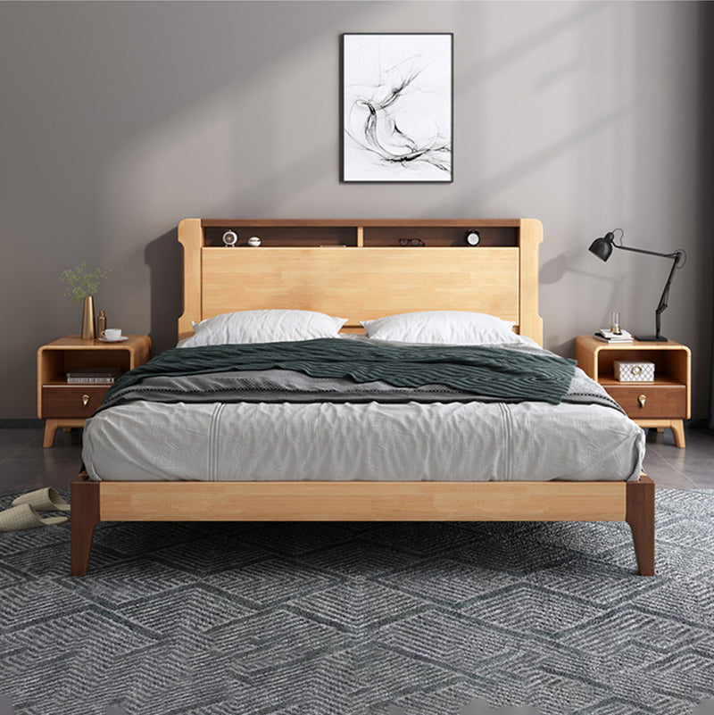 Lit standard en bois massif avec lit de tête de lit contemporain