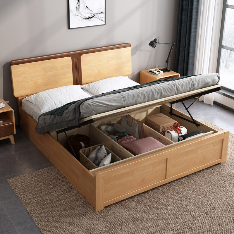 Eigentijds paneelbed massief hout natuurlijke standaardbed met hoofdeinde