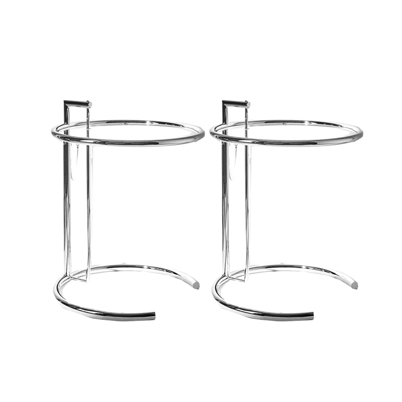 Round Glass Top End Table with Stainless Steel C Base Side Table Silver 2 Clearhalo 'Coffee & Accent Tables' 'End & Side Tables' 'end_side_tables' 'furn' 'furn_end_side_tables' 'Furniture' 'Living Room Furniture' 6364465