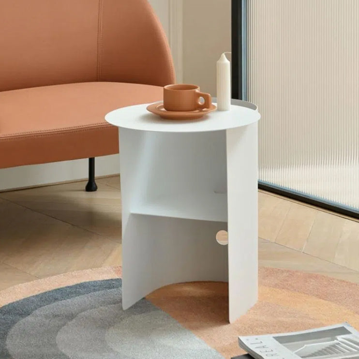 棚付きのミッドセンチュリーラウンドサイドテーブルステンレス鋼エンドスライドテーブル