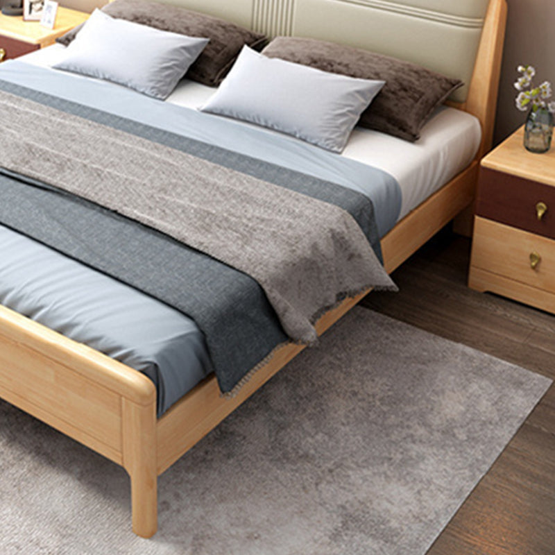 Natuurlijk eigentijds paneelbed hout en gestoffeerd standaard bedgeplaatste hoofdeinde