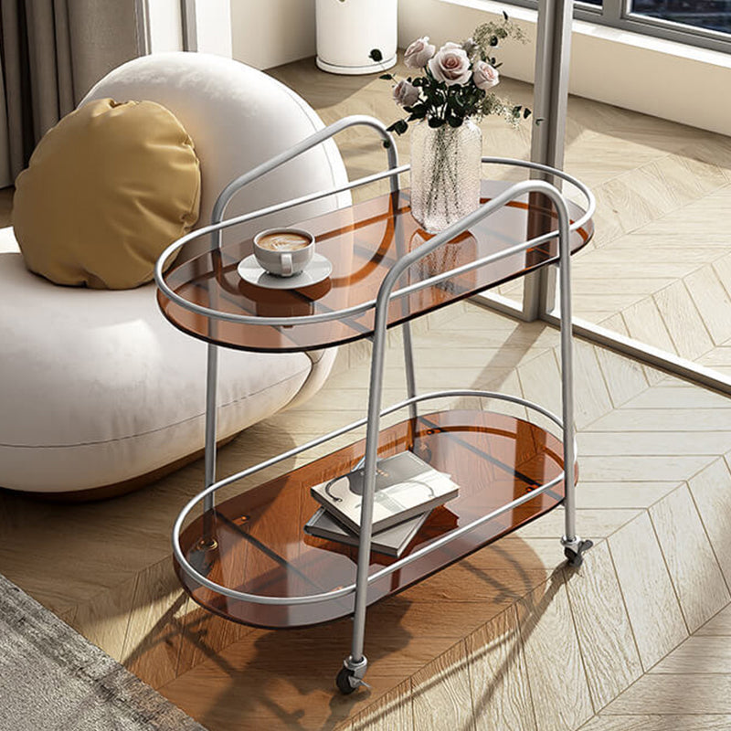 Modern Glass Side Table 4 Legs Oval Side End Table with Storage