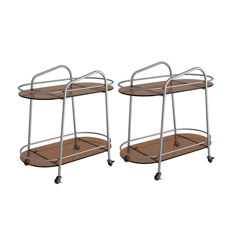 Modern Glass Side Table 4 Legs Oval Side End Table with Storage