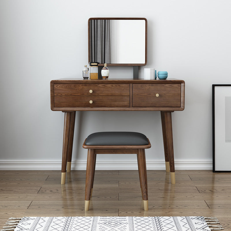 3-Drawer Vanity Makeup Table Set Traditional Mirrored Ash Vanity Clearhalo 'Bedroom Furniture' 'furn' 'furn_makeup_vanities' 'Furniture' 'Makeup Vanities' 'makeup_vanities' 6364509