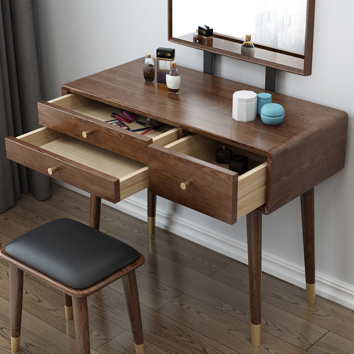 3-Drawer Vanity Makeup Table Set Traditional Mirrored Ash Vanity Clearhalo 'Bedroom Furniture' 'furn' 'furn_makeup_vanities' 'Furniture' 'Makeup Vanities' 'makeup_vanities' 6364512