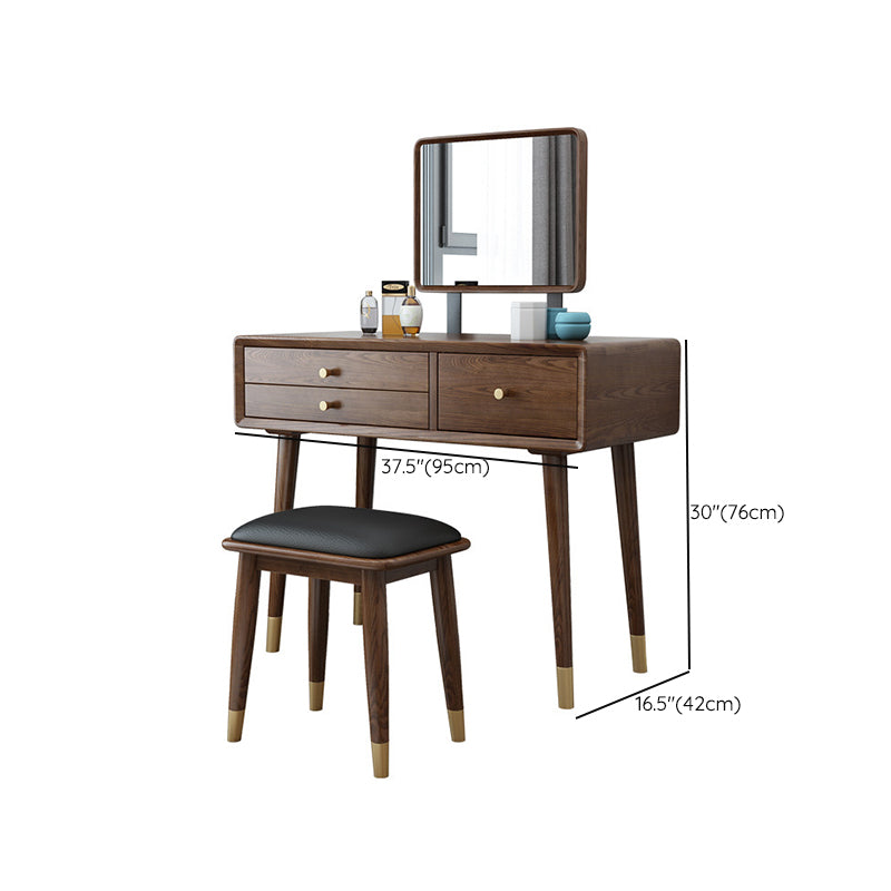 3-Drawer Vanity Makeup Table Set Traditional Mirrored Ash Vanity Clearhalo 'Bedroom Furniture' 'furn' 'furn_makeup_vanities' 'Furniture' 'Makeup Vanities' 'makeup_vanities' 6364519