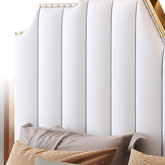 Modernes Panelbett weißes Kunstleder Standard Bett mit maßgeschneidertem goldenem Bein