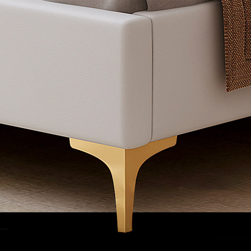 Lit de panneau moderne lit en faux cuir blanc avec une jambe en or personnalisée