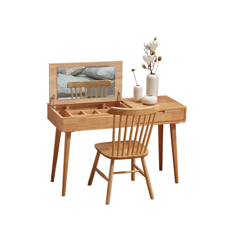 Scandinavian Rubberwood Vanity Flip Single Mirror Jewelry Vanity Desk Clearhalo 'Bedroom Furniture' 'furn' 'furn_makeup_vanities' 'Furniture' 'Makeup Vanities' 'makeup_vanities' 6364612