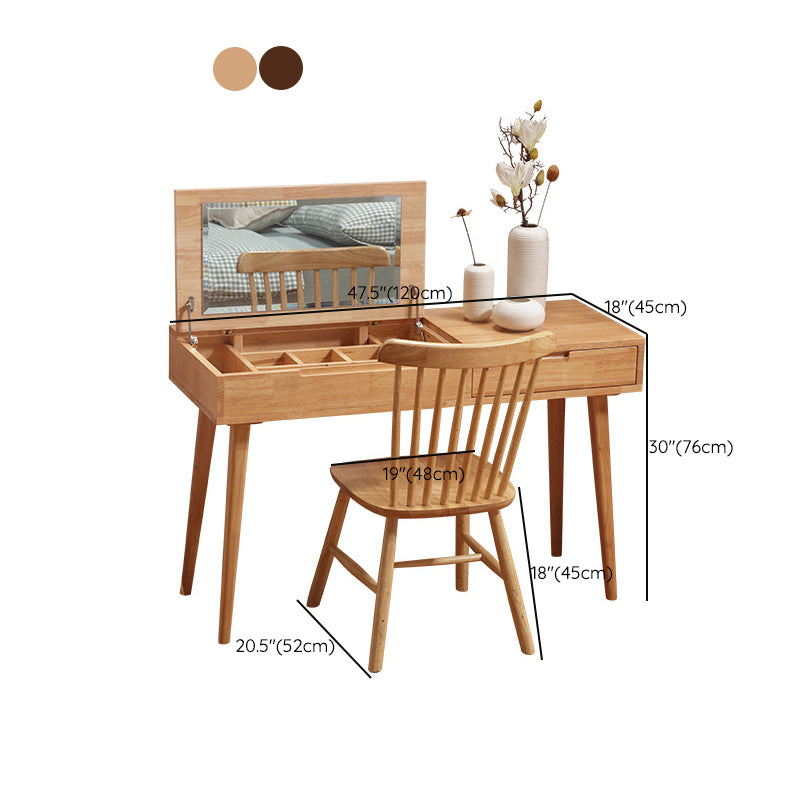Scandinavian Rubberwood Vanity Flip Single Mirror Jewelry Vanity Desk Clearhalo 'Bedroom Furniture' 'furn' 'furn_makeup_vanities' 'Furniture' 'Makeup Vanities' 'makeup_vanities' 6364621