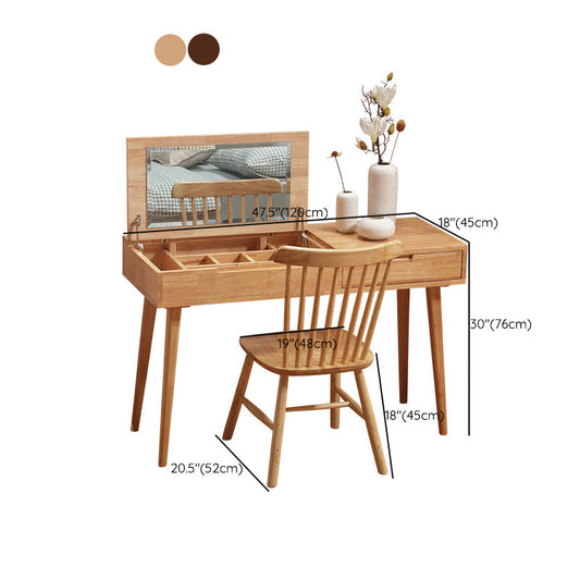 Scandinavian Rubberwood Vanity Flip Single Mirror Jewelry Vanity Desk Clearhalo 'Bedroom Furniture' 'furn' 'furn_makeup_vanities' 'Furniture' 'Makeup Vanities' 'makeup_vanities' 6364621
