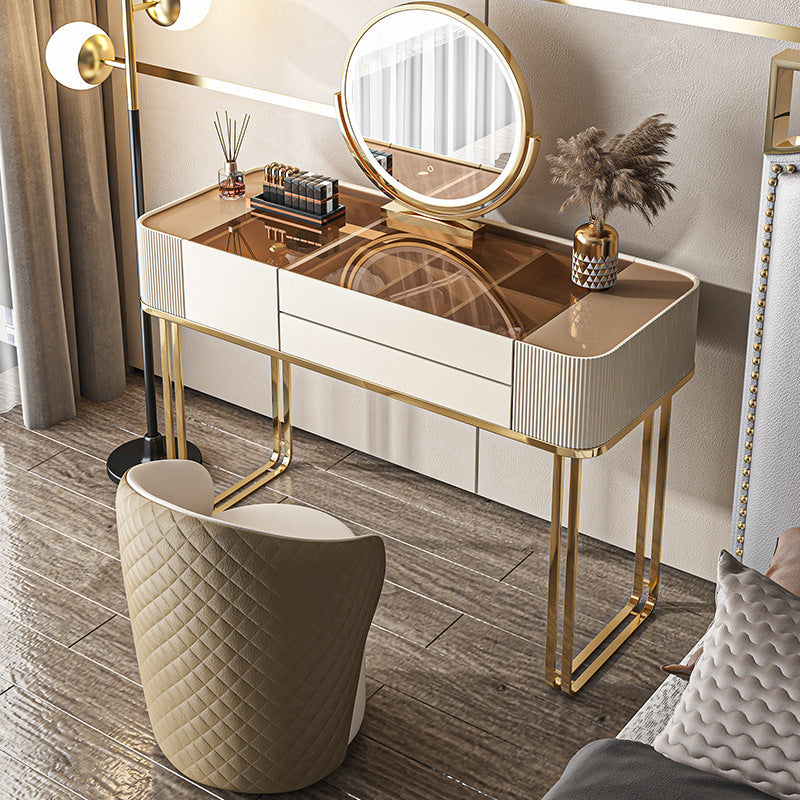 17.72" Wide Vanity Desk with Storage Drawers Glam Glass Dresser Table Clearhalo 'Bedroom Furniture' 'furn' 'furn_makeup_vanities' 'Furniture' 'Makeup Vanities' 'makeup_vanities' 6364682