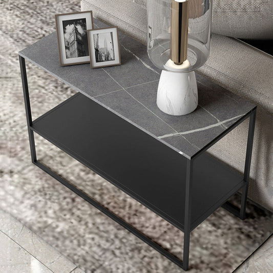 コンテンポラリースレッドエンドテーブルスレート上部長方形のサイドテーブル、21.7 "