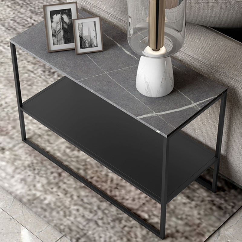 コンテンポラリースレッドエンドテーブルスレート上部長方形のサイドテーブル、21.7 "