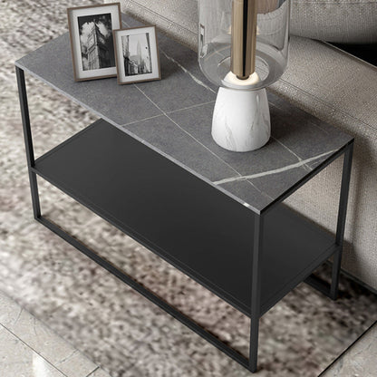 コンテンポラリースレッドエンドテーブルスレート上部長方形のサイドテーブル、21.7 "