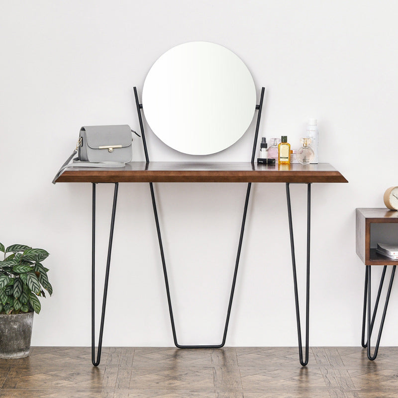 Grand Walnut Make-up Vanity 17.71" Wide Ash Vanity Tables Scandinavian 43"L x 18"W x 29.5"H Clearhalo 'Bedroom Furniture' 'furn' 'furn_makeup_vanities' 'Furniture' 'Makeup Vanities' 'makeup_vanities' 6364727