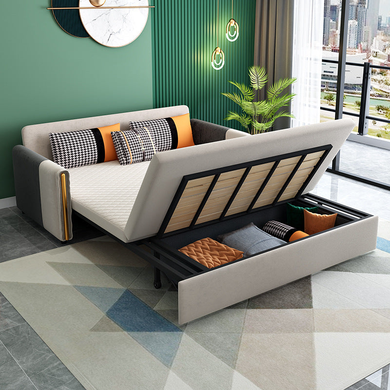 Light Gray Sleeper Sofa Modern Style Sofa Bed with Upholstered Storage Included Clearhalo 'furn' 'furn_futons' 'Furniture' 'Futons & Daybeds' 'Futons' 'Living Room Furniture' 6364757