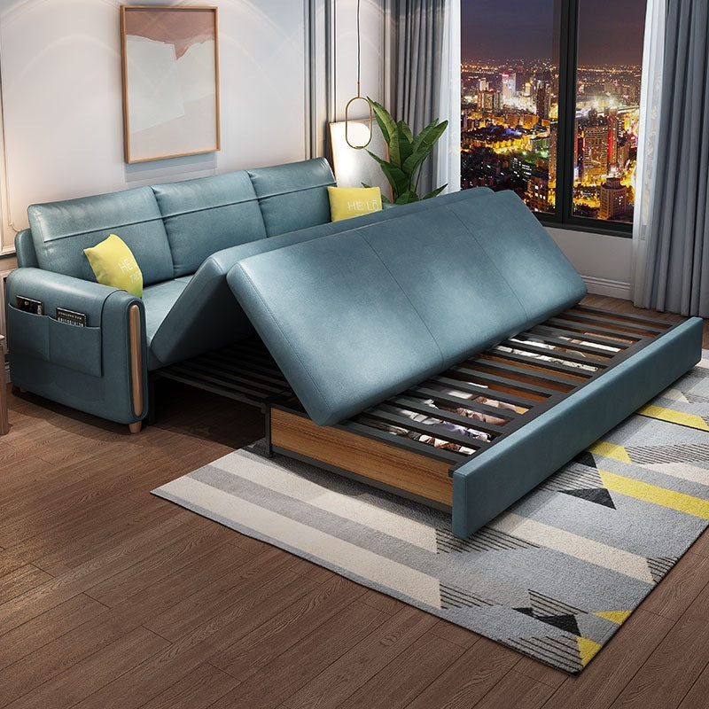 Green Faux leather Sleeper Sofa Scandinavian Style Sofa Bed for Home Clearhalo 'furn' 'furn_futons' 'Furniture' 'Futons & Daybeds' 'Futons' 'Living Room Furniture' 6364788
