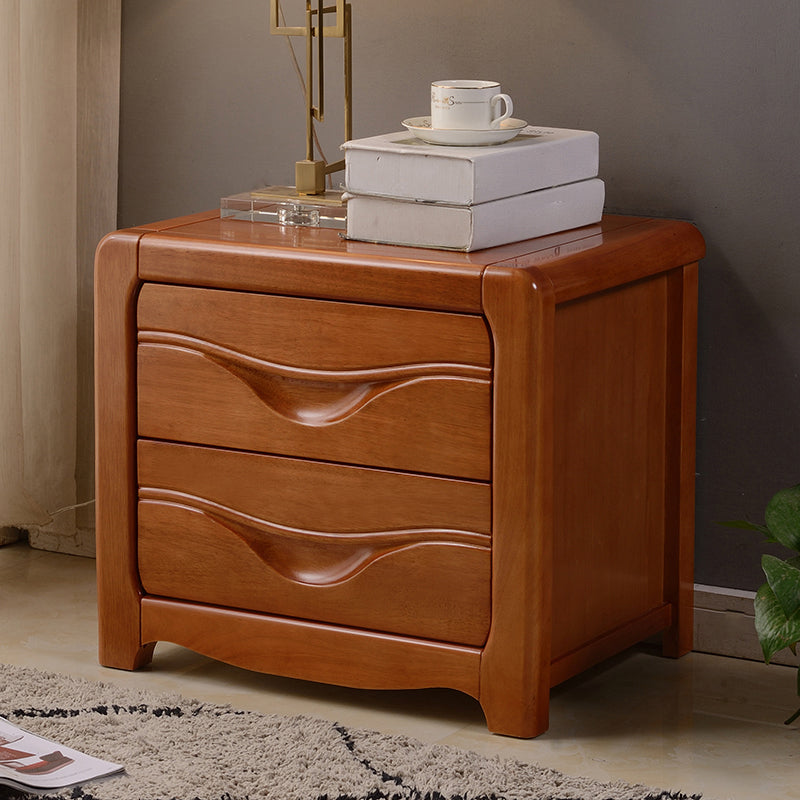 2 Drawers Solid Wood Nightstand Contemporary Oak Night Table 21.3"L x 16.1"W x 19.1"H Medium Wood 1 Piece Clearhalo 'Bedroom Furniture' 'furn' 'furn_night_stand' 'Furniture' 'night_stand' 'Nightstands' 6366579